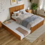 Solid Wood Platform Bed with Footboard & Full Trundle