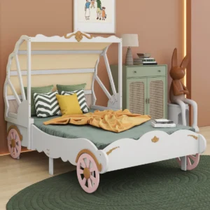 Wood Platform Car Bed with 3D Carving Pattern