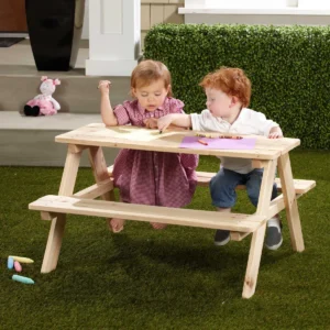 Kids 3-Piece Solid Wood Outdoor Table & Bench Set