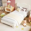 Velvet Upholstered Kids Bed Frame (Full Size, Low Profile)