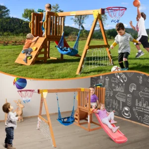 Toddler Slide & Swing Playset with Basketball Hoop