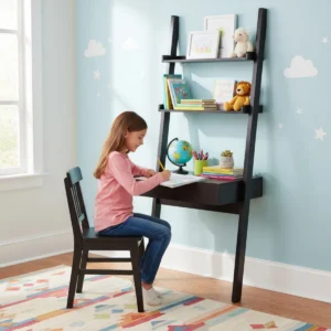 Modern Home Office Desk with Ladder Bookcase – Workstation with Storage