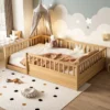Pine Montessori Floor Bed with Extra-High Safety Guardrails