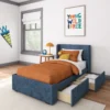 Solid Wood Upholstered Bed with Storage Drawers