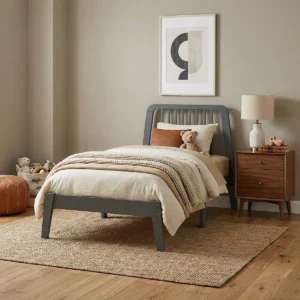 Modern Twin Platform Bed with Spindle Headboard