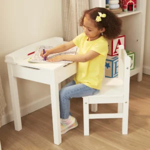 Kids Table & Chair Set with Lift-Top Desk – Solid Wood Study Set