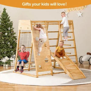 8-in-1 Indoor Wooden Kids Climber Playset with Slide & Swing