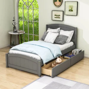 Twin Platform Bed with Storage Drawers & Headboard