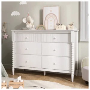 6 Drawer White Dresser with Storage for Nursery & Bedroom