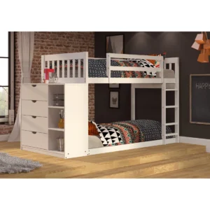Bunk Bed with 4 Drawers and Shelves